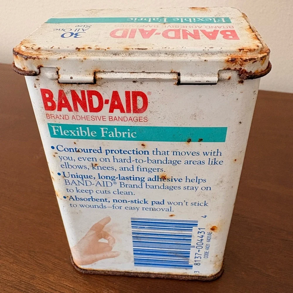 Vintage Metal Band-Aid Container - Flexible Fabric Adhesive Bandages - Beige